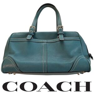 Coach Vintage Soft Smooth Leather Teal Blue Hampton Satchel #F11198